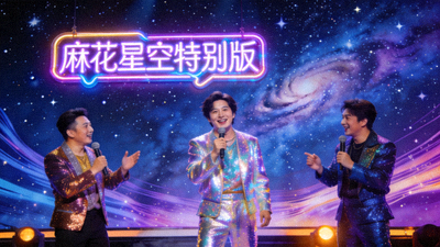 麻花星空特别版节目中喜剧演员在星空背景下的表演场景